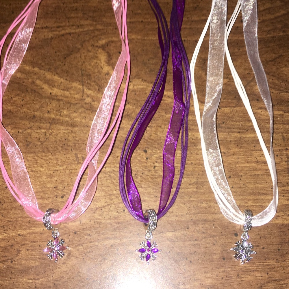 Pink Snowflake Cross Star Pendant Ribbon Necklace Choker Organza - Picture 8 of 11